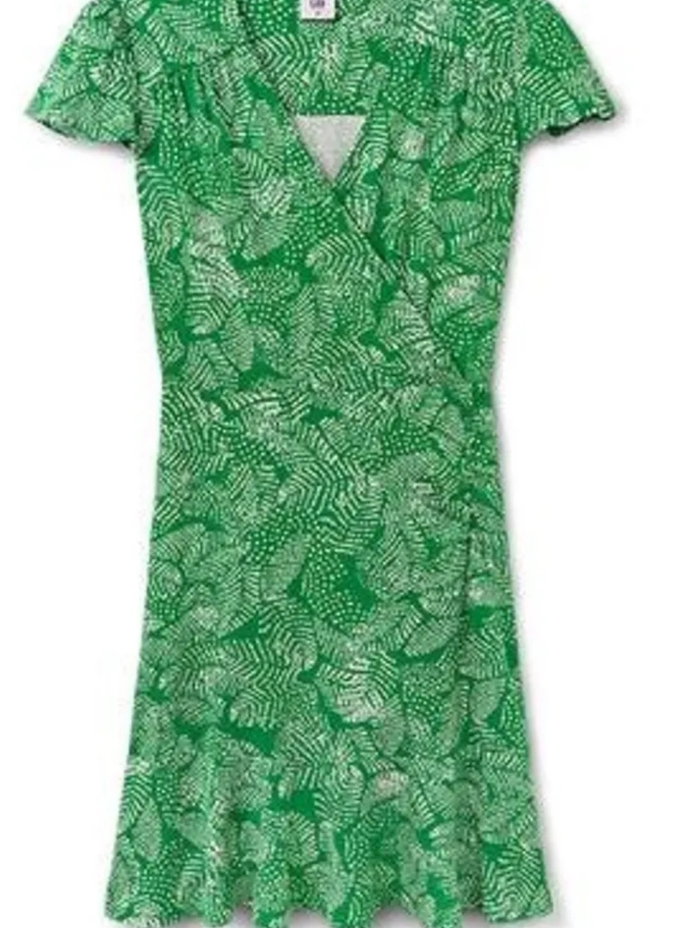 CAbi Graceful Green and White Printed Wrap Dress Medium NWOT
